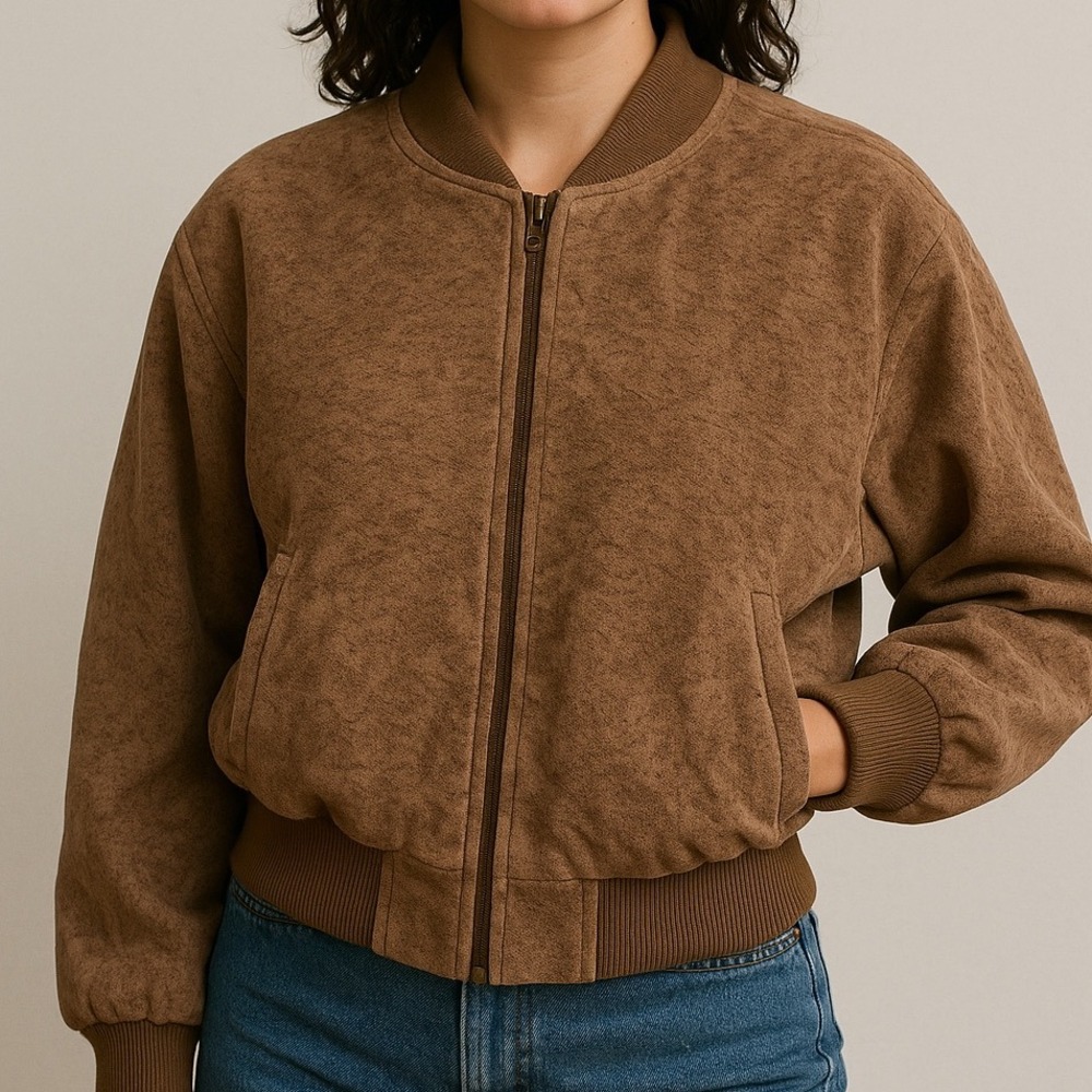 Wilsons Leather Vintage‎ 80s Bomber Jacket Taupe Faux Suede, Retro Streetwear